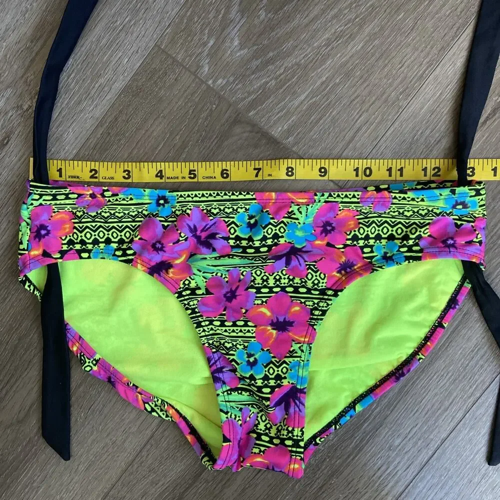 Justice Bandeau Bikini Top & Bottom Girls Sz 16 Yellow Black Tropical Floral